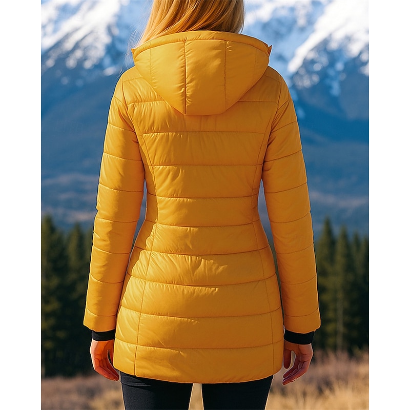 Women's Hiking Jacket Thermal Jacket Mid-length Puffer Jacket Outdoor Thermal Hiking Outfits Hiking Clothes Winter Autumn / Fall Top Camping / Hiking / Caving Running Solid Color Black White Yellow2
