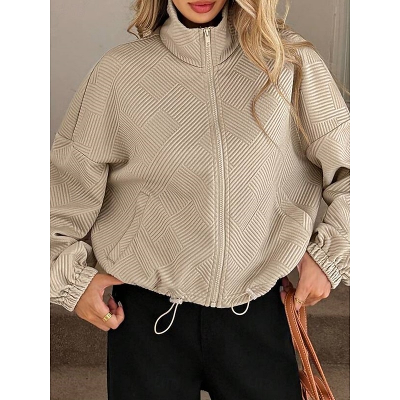 Women's Casual Jacket Comfortable Breathable Zipper Pocket Casual Plain Vacation Street Casual Daily Wear Zipper Short Turndown Regular Fit Long Sleeve Outerwear Black Navy Blue Brown Spring Fall