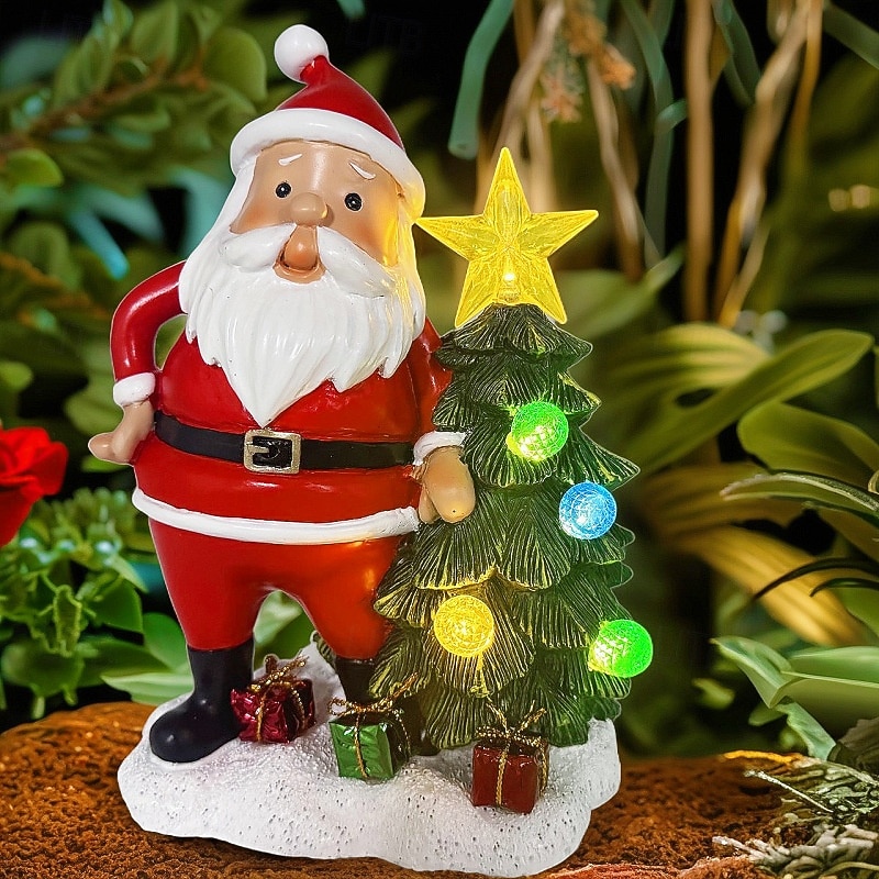 1 Pc 18.5CM/7.28Inch Outdoor Solar Waterproof Santa Claus Christmas Tree Desktop Ornament Light Festival Indoor and Outdoor Atmosphere Decorative Light LED Color Light