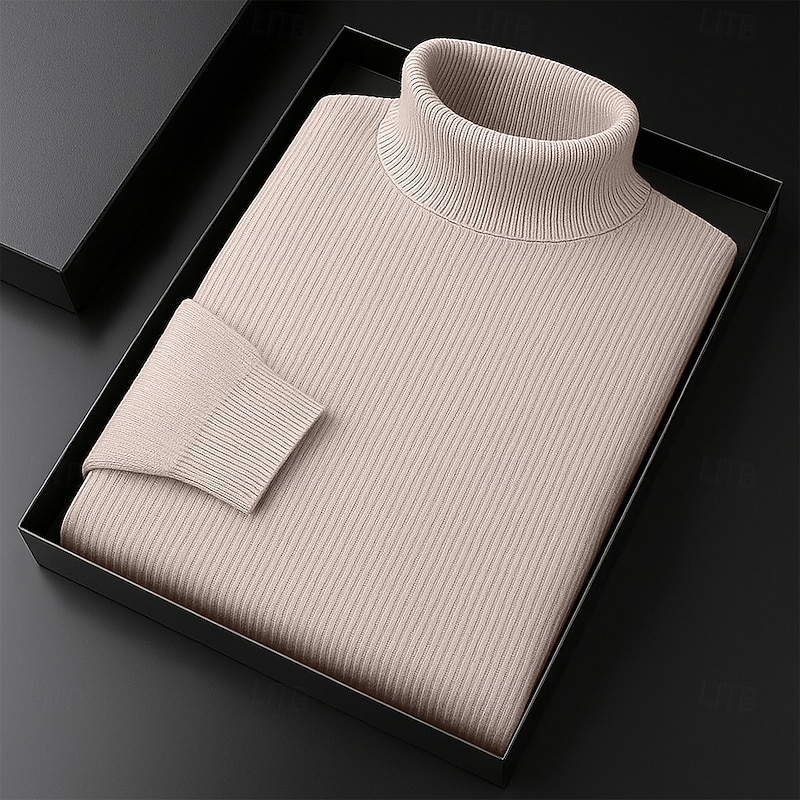 Men's Sweater Pullover Sweater Jumper Ribbed Knit Regular Tops Knitted Slim Fit Plain Turtleneck Knitwear Contemporary Casual Daily Wear Clothing Apparel Fall Wine Black S M L