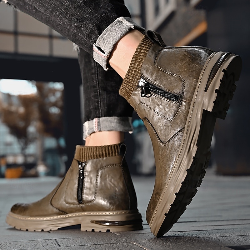 Men's Brown Zipper Ankle Boots – Comfortable Slip-On Casual Fashion Shoes for Everyday Wear and Travel3