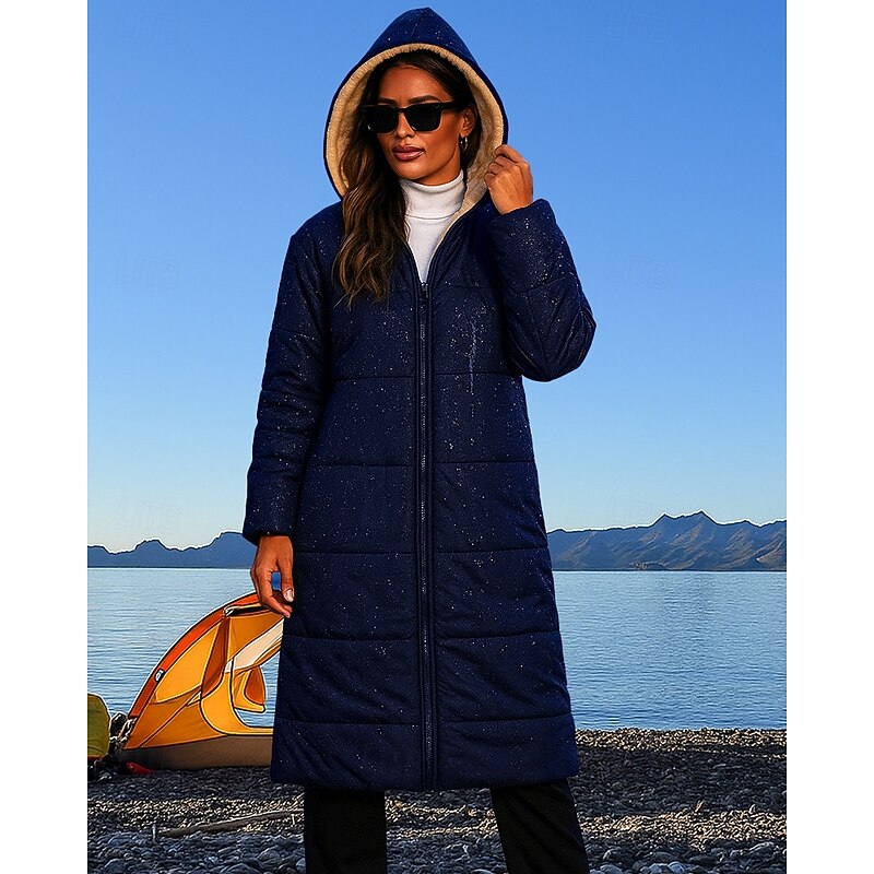 Women's Hoodie Jacket Hiking Jacket Puffer Jacket Thermal Jacket Hiking Fleece Jacket Winter Outdoor Thermal Warm Windproof Fleece Jackets Hunting Camping / Hiking / Caving Navy Blue Khaki3