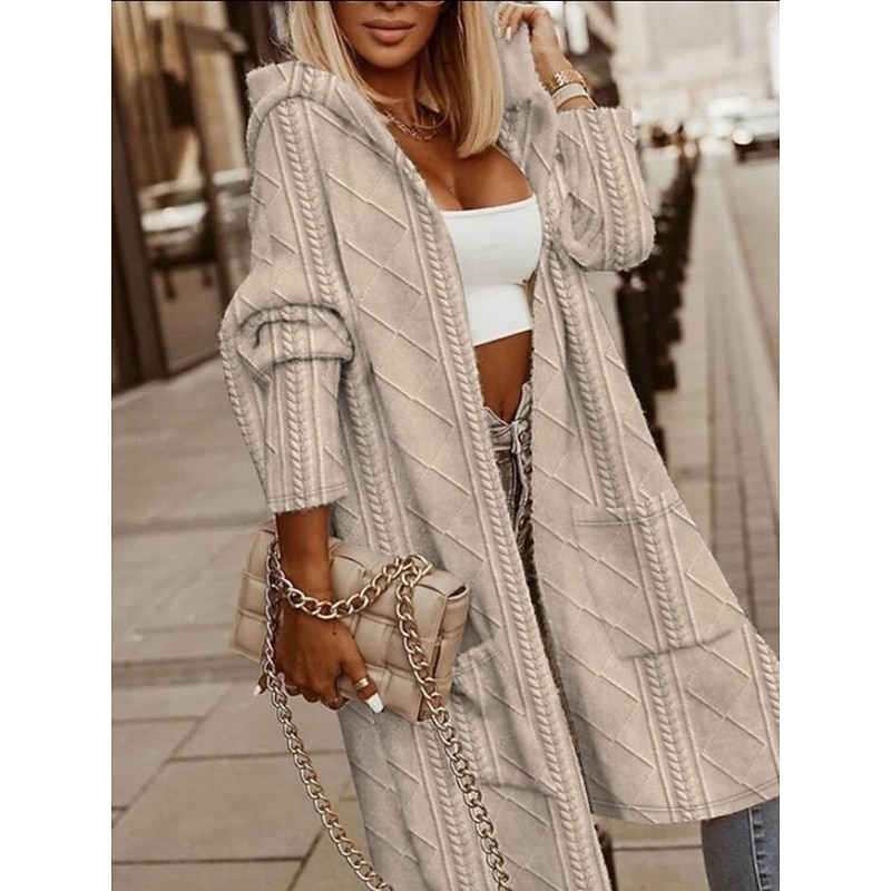 Women's Winter Coat Hoodie Jacket Comfortable Breathable Buttons Open Front Fashion Casual Plain Vacation Street Casual Daily Wear Open Front Long Hooded Loose Fit Long Sleeve Outerwear Black Pink