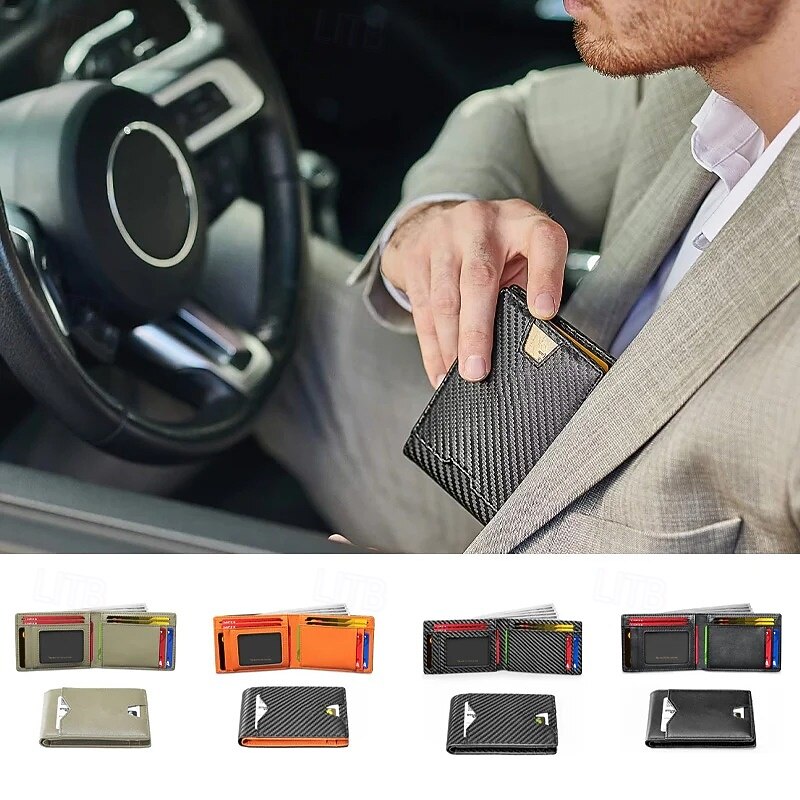 Men's Slim Wallet With RFID Blocking Carbon Fiber Pattern Money Clip Bifold Wallet Minimalist Credit Card Holder Anti Theft Compact Front Pocket Wallet For Men