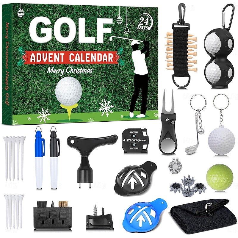 Golf Advent Calendar Christmas Gift for Golfers, 24-Day Xmas Count-down Calendar for Father, Husband, or Boyfriend, Perfect Holiday Gift Featuring Golf Balls, Tees, Ball Markers