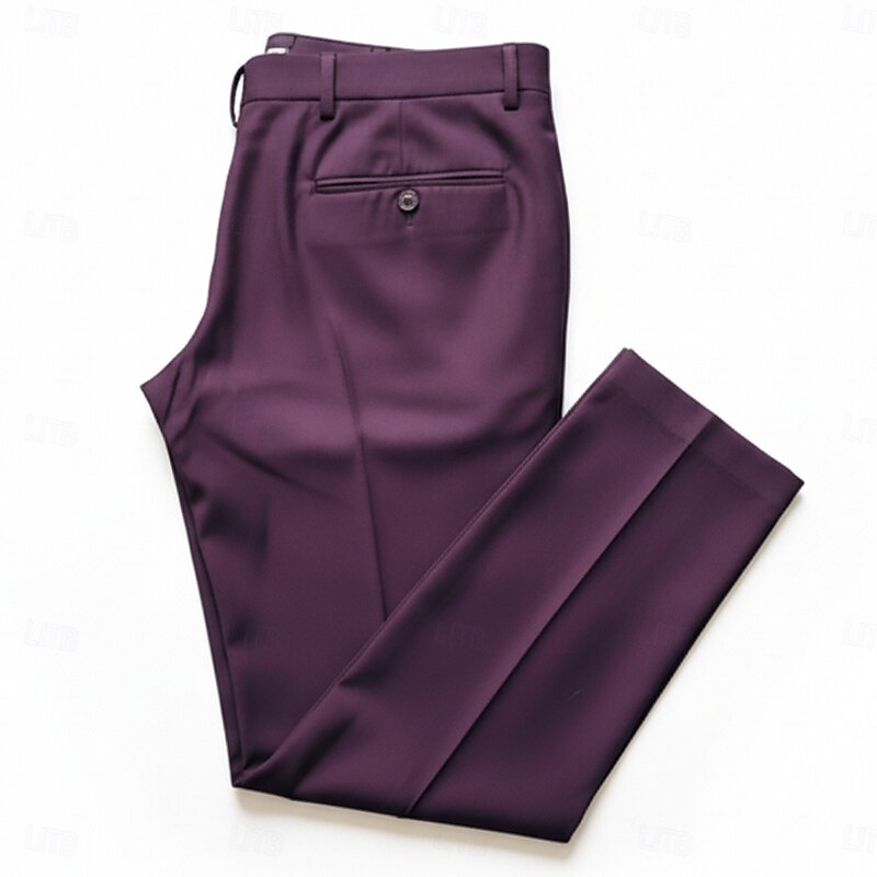 Men's Dress Pants Long Solid Color Regular Fit purple2