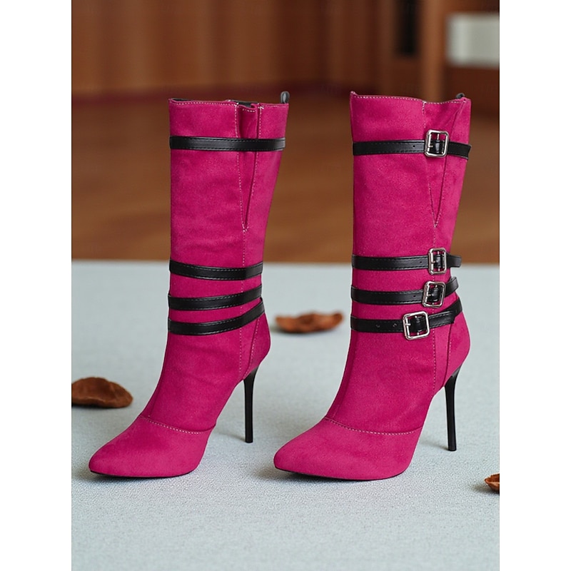 Women's Pink Stiletto Heel Ankle Boots with Buckle Straps - Sexy Fashion Boots for Nightlife, Clubbing and Party Outfits2