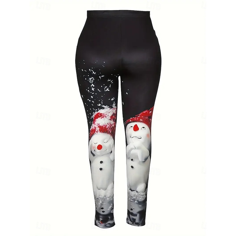 Women's Leggings Vacation Vintage Fashion Full Length High WaistPantsUgly Christmas Graphic Snowman Printing Thermal Warm Soft Breathable Stretchy Formal Outdoor Vacation Black Summer Spring Fall3