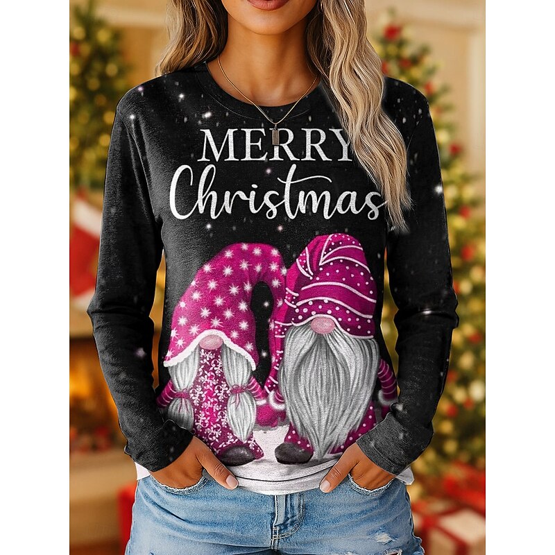 Christmas Women's T Shirt Graphic Santa Claus Vintage Fashion Stylish Long Sleeve Crew Neck Regular Tops Daily Weekend Print Pink Red Blue Green Spring Fall Winter4
