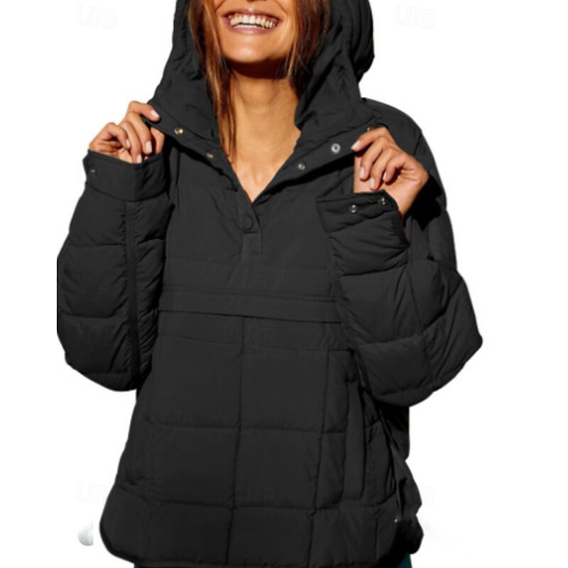 Women's Pullover Hoodie Sweatshirt Plain Casual Long Sleeve Hooded Regular Tops Street Holiday Going out Buttons Black Dark Green Fuchsia Orange Army Green Fall Winter4