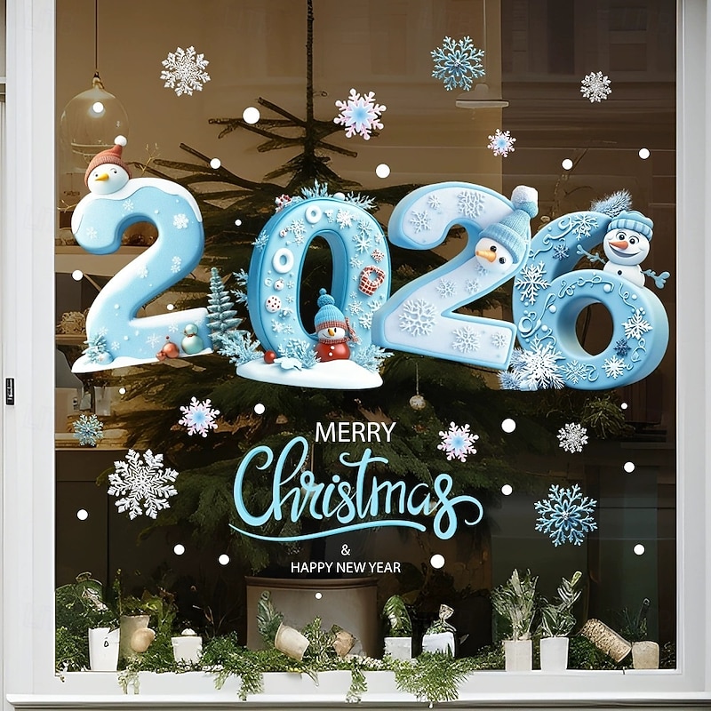 2026 Christmas Window Stickers Santa Claus Xmas Cartoon Glass Decal Merry Christmas New Year Holiday Window Decals for Stores3