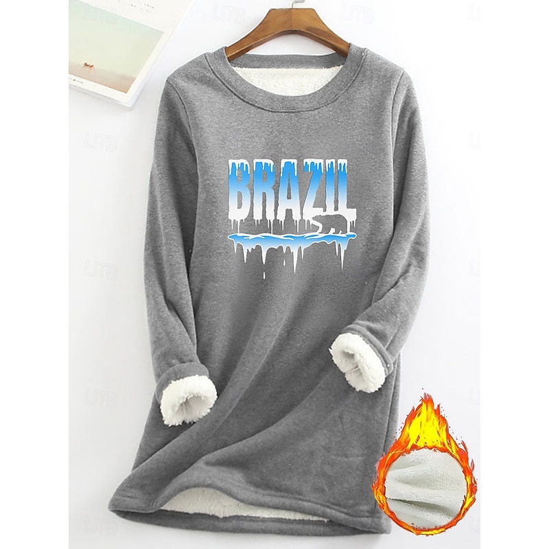Women's Fleece Lined Pullover Sweatshirt Pajamas Pullover Sweatshirt Pullover Sweatshirts Letter Warm Streetwear Casual Long Sleeve Crew Neck Long Tops Home Dailywear Casual Print Black Blue Gray3