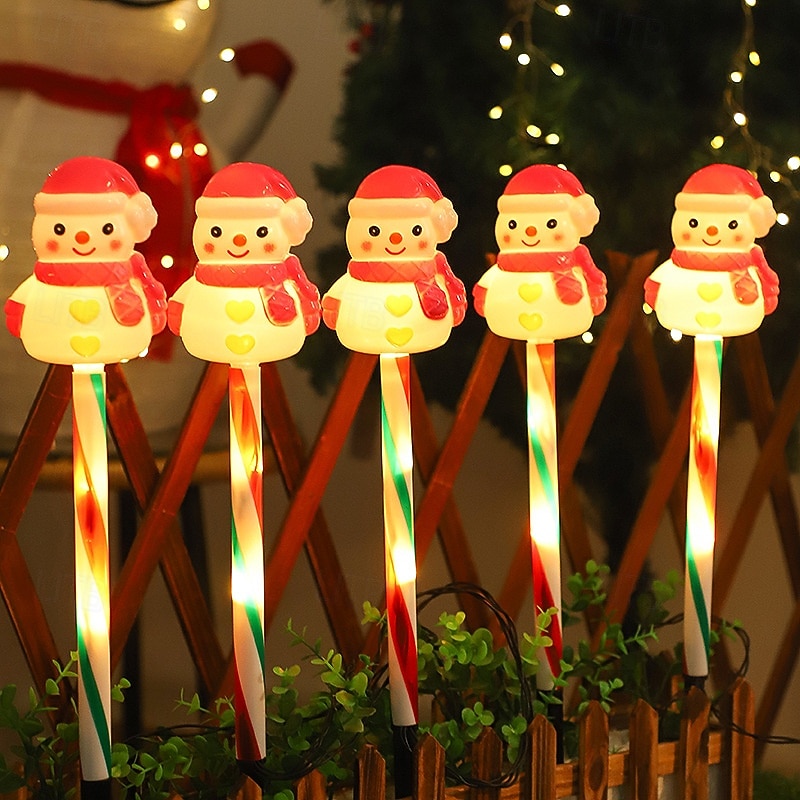 5 In1 Outdoor Solar IP44 Waterproof Christmas Santa Claus Snowman Pole Luminous Floor Plug in Light Courtyard Garden Lawn Party Atmosphere Decorative Light Landscape Light3