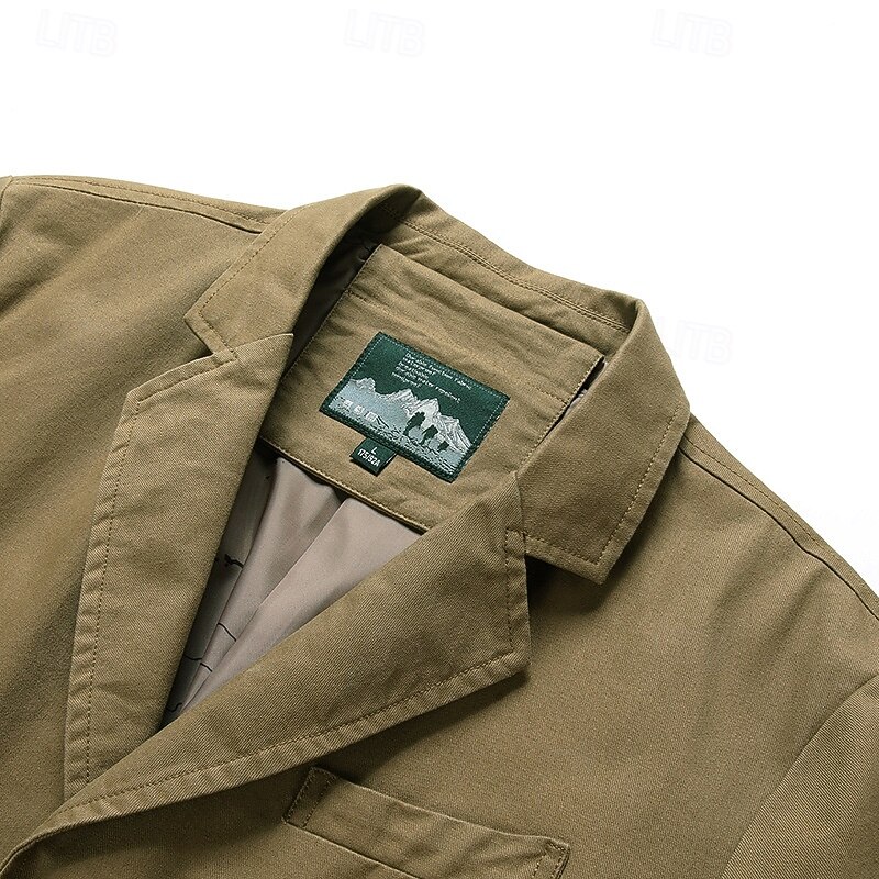 Men's Blazer Business Cocktail Party Wedding Party Fashion Casual Spring Fall 100% Cotton Plain Pocket Buttons Comfortable Single Breasted Blazer Black khaki Army Green4