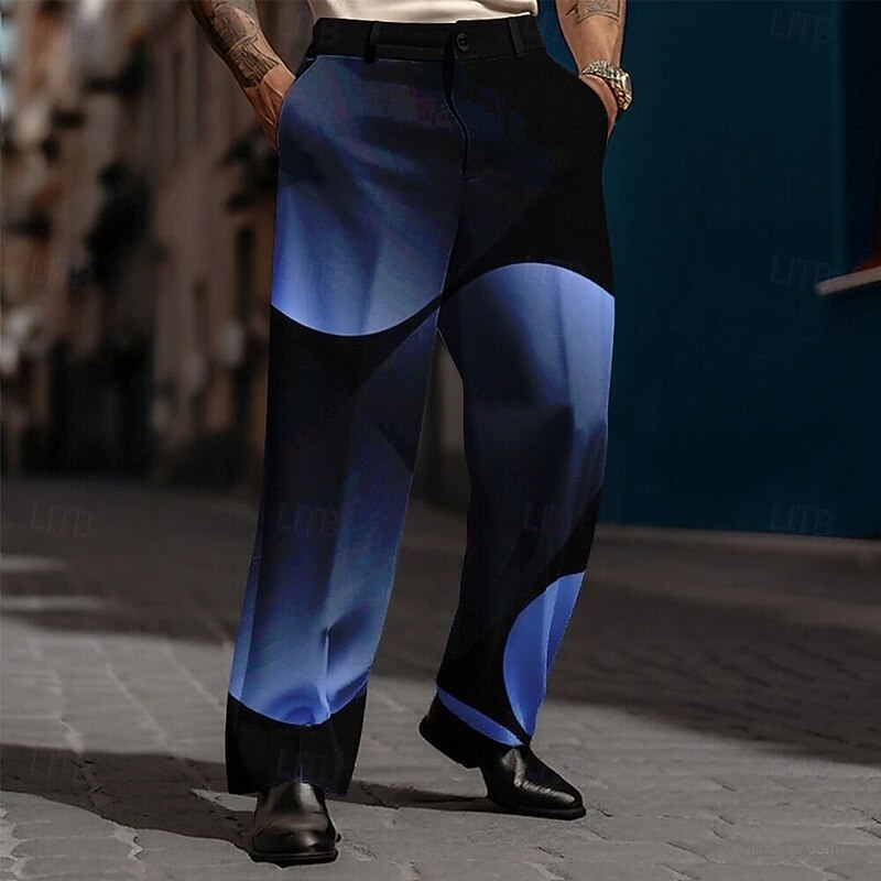Men's Geometric Abstract Gradient Color Trousers Dress Pants Suit Pants Mid Waist Casual Dailywear Holiday Streetwear Relaxed Fit Flat Front Dress Pants with Side Pockets Spring Fall 3D Print Yellow2