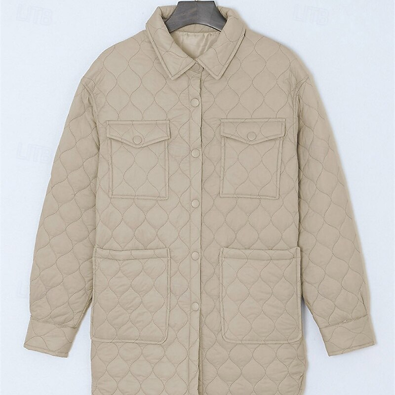 Women's Puffer Jacket Quilted Jacket Casual Jacket Comfortable Breathable Pocket Buttons Casual Plain Vacation Street Casual Daily Wear Single Breasted Long Turndown Regular Fit Long Sleeve Outerwear3
