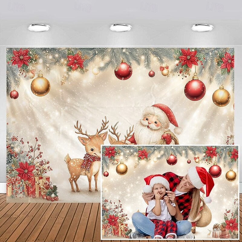 Chrismas Hanging Tapestry Santa Claus Reindeer Christmas Ornament Balls Large Wall Art Mural Decor Blanket Curtain Holiday Home Bedroom Living Room Festive Party Decoration2