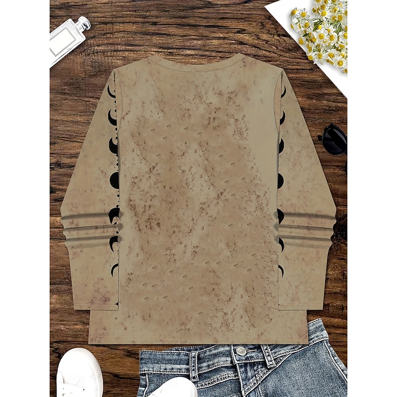 Women's T Shirt Graphic Plants Vintage Stylish Classic Long Sleeve V Neck Regular Tops Daily Print Khaki Spring Fall Winter2