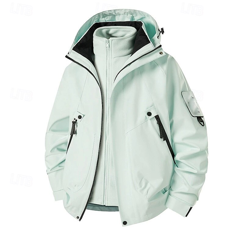 Women's 3-in-1 Waterproof Down Jacket Waterproof Comfortable Zipper Pocket Casual Plain Vacation Street Daily Wear Going out Zipper Regular Hooded Regular Fit Long Sleeve Outerwear Black White Pink2