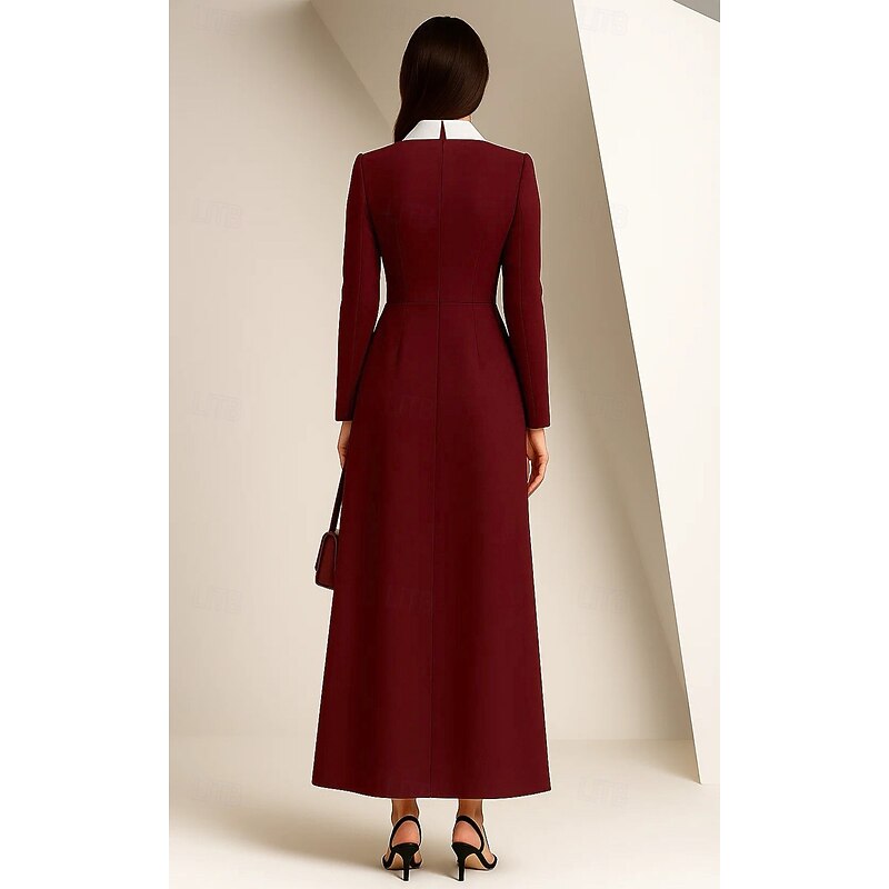 Black and White Tuxedo Dress A-Line Sheath Formal Blazer Dress Wedding Guest Stretch Crepe Elegant Long Sleeve Floor Length Notch lapel collar Double Breasted3