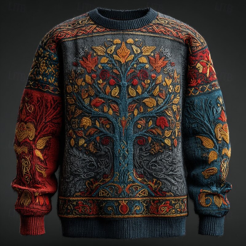 Men's Viking Tree Of Life Pullover Sweater Jumper Knitwear Crewneck Retro Vintage Casual Vacation Street Daily 3D Print Knitting Keep Warm Long Sleeve Fall Winter Blue 1 Blue 2# Blue2