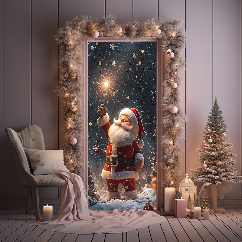 Christmas Posters Door Cover Outdoor Banners Santa Claus Squirrel Cute 3D Party Dorm Teens Room College Dorm Guys Man Cave Frat Bedroom Shooting Backgrounds Home Decor4
