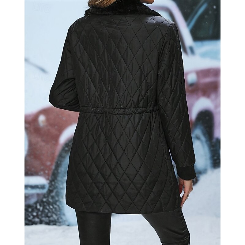 Women's Puffer Jacket Quilted Jacket Casual Jacket Comfortable Breathable Zipper Pocket Casual Plain Vacation Street Casual Daily Wear Zipper Short Long Turndown Regular Fit Long Sleeve Outerwear2