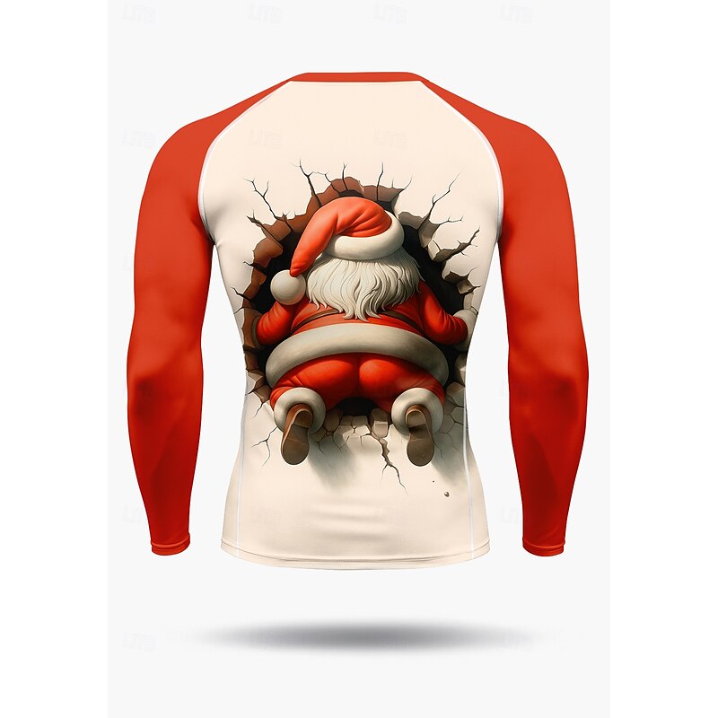 Christmas Men's Compression Shirt Running Shirt Long Sleeve Base Layer Quick Dry Compression Power Flex Moisture Wicking Gym Workout Active Training Exercise Sportswear Activewear White Red2