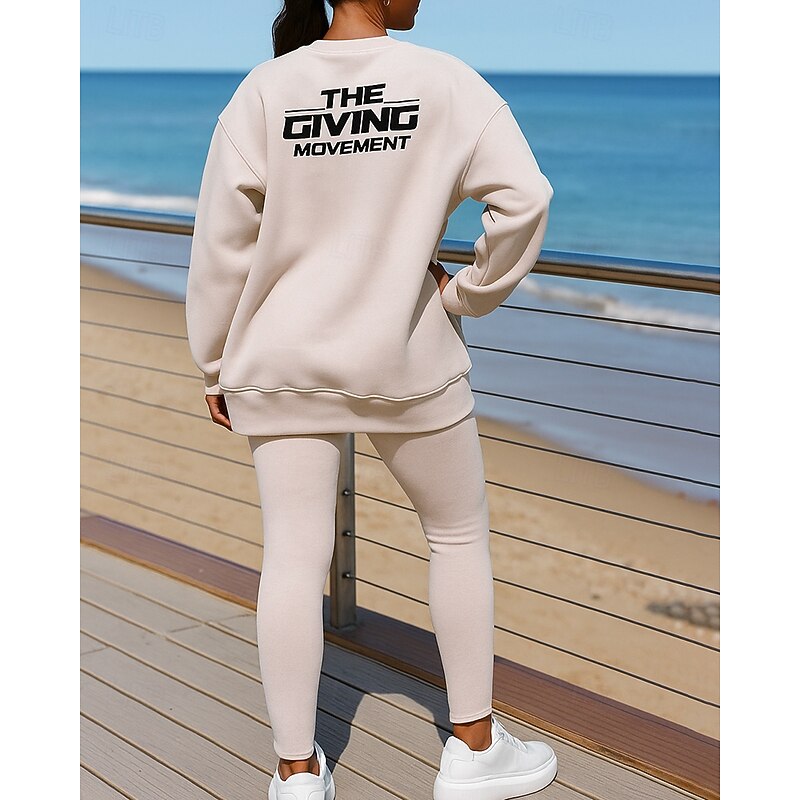 Women's Sweatpants 2 Piece Tracksuit Sportswear Oversize Solid Colored Clothing Suit Fall Black Blue Outdoor Travel Sports Baggy Long Sleeve Sport Activewear Micro-elastic Regular Fit2