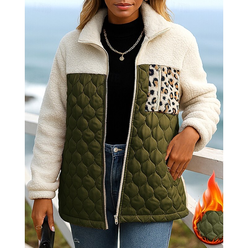 Women's Fleece Jacket Winter Coat Puffer Jacket Zip Up Pocket Long Sleeve Top Athleisure Color Block Windproof Warm Outdoor Travel Sports Sportswear Activewear Black Burgundy Orange4