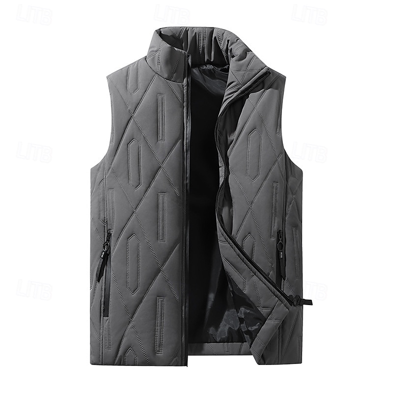 Men's Puffer Vest Fleece Vest Vest Gilet Vacation Daily Date Fashion Casual Fall Winter Pocket Polyester Warm Comfortable Solid Color Zipper Stand Collar Regular Fit Black Brown Dark Blue Gray Vest2