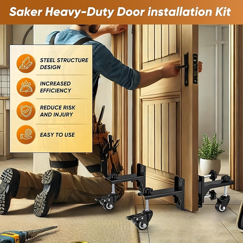 2025 Upgrade Saker Heavy-Duty Door Installation Kit, 2pcs Door Dolly for 0.8 to 2.36 Inch Pre-Hung, Slab, And Front Doors, Door Installation Tools, Door Lifter.2pc (Buy 1 Get 1 Free)2