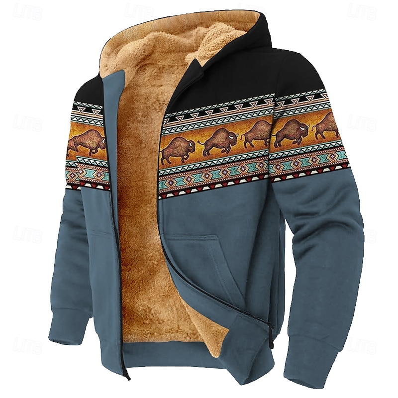 Men's Camo Camouflage Deer Fleece Hoodie Jacket Classic Military Crew Neck Outdoor Camping Blue Brown Zip Up Fall Winter Designer3