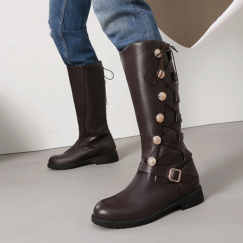 Men's Black Knee-High Boots with Gold Button Details – Sleek and Stylish, Great for Semi-Formal and Trendy Occasions3