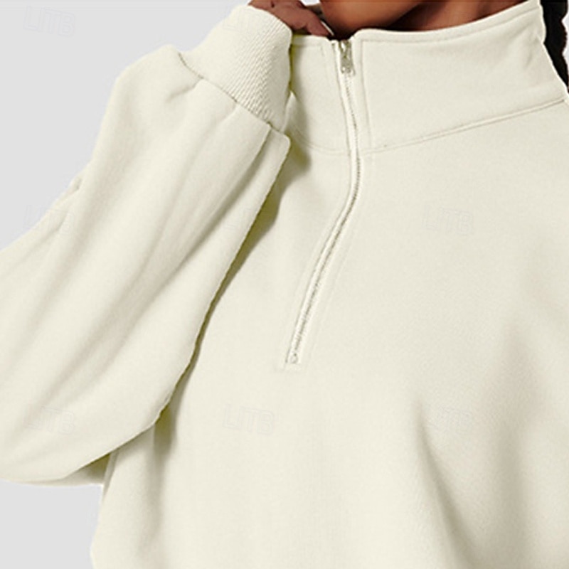 Women's Pullover Sweatshirts Zip Up Sweatshirts Plain Sports Fashion Casual Long Sleeve High Neck Regular Tops Street Dailywear Casual Half Zipper Quarter Zipper Zipper Beige Fall Winter2