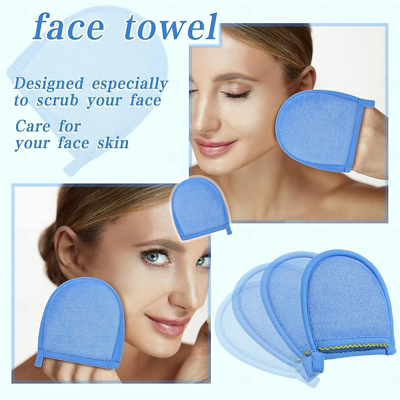 4 Pcs Exfoliating Gloves Facial Scrub Mitts Deep Exfoliating Gloves for Face and Body Mitt Cleaning Mitten Skin Cleanser Dead or Dry Skin Remover Exfoliator Face Scrub Tool, 4 Colors3