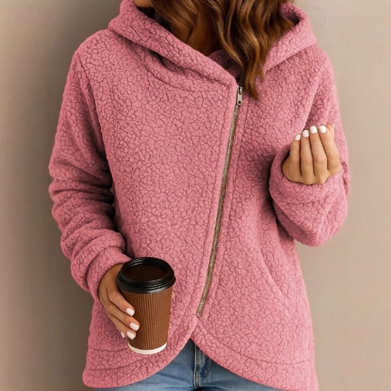Women's Pullover Hoodie Sweatshirt Plain Casual Long Sleeve Hooded Regular Tops Street Holiday Zipper Pink Blue Orange Gray Fall Winter3