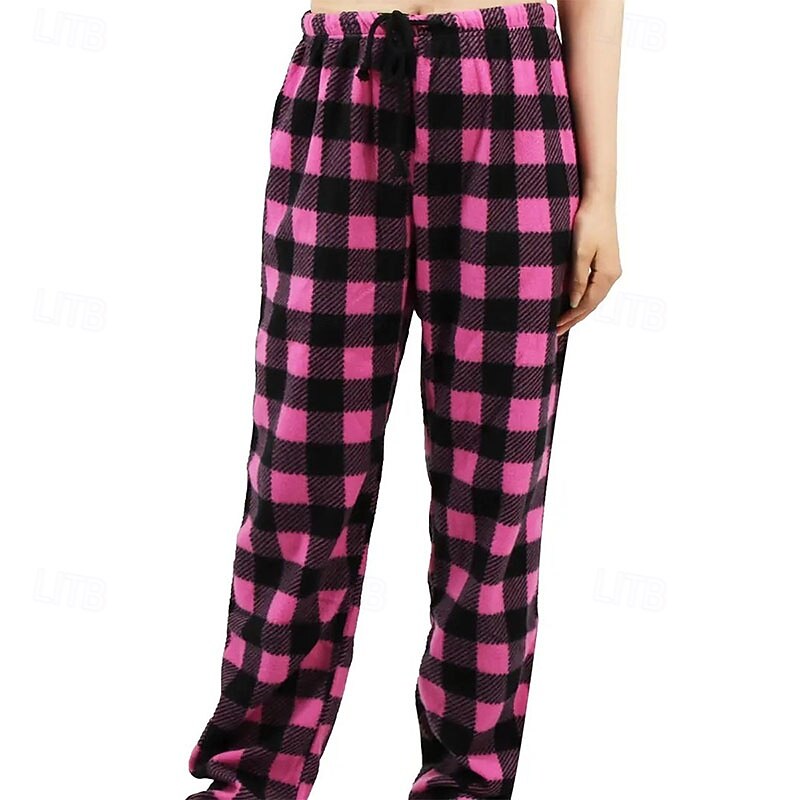 Women's Pajamas Casual Full Length Medium Waist Grid / Plaid Elastic Waist Thermal Warm Comfortable Micro-elastic Home Pink Red Blue Grey Fall Winter Regular Fit2