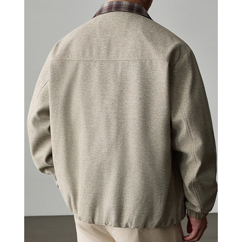 Men's Jacket Casual Jacket Vacation Daily Warm Pocket 2 in 1 Fall Winter Plaid Fashion Classic Lapel Regular Black Khaki Jacket2