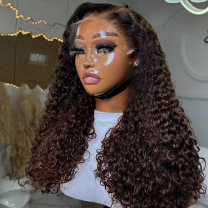 Human Hair 5x5 Closure 13x4 Lace Front Wig Free Part Brazilian Hair Curly Brown Auburn Wig 150% 180% Density with Baby Hair Ombre Hair Natural Hairline 100% Virgin Glueless For Women Long Human Hair
