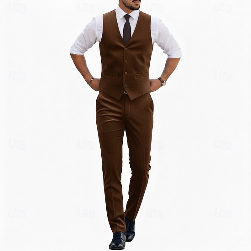 Men's Wedding Business Groomsmen Suits Notch Lapel Burgundy Navy Blue Formal Solid Colored Slim Fit 2 Piece