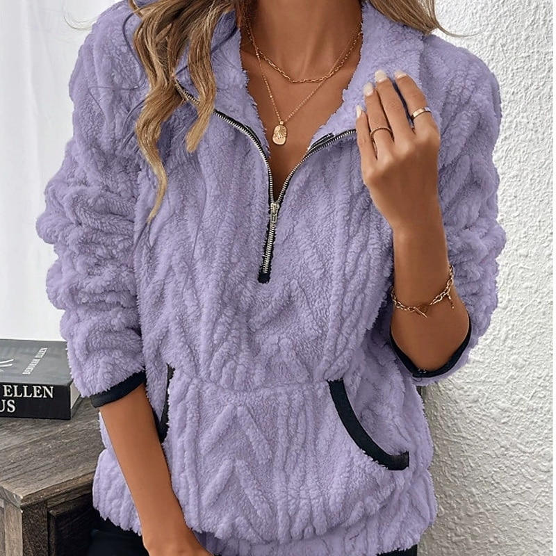Women's Pullover Sweatshirt Active Fashion Streetwear Long Sleeve Turtleneck Regular Tops Street Dailywear Casual Half Zipper Quarter Zipper Zip Up White Pink Wine Purple Coffee Fall Winter4