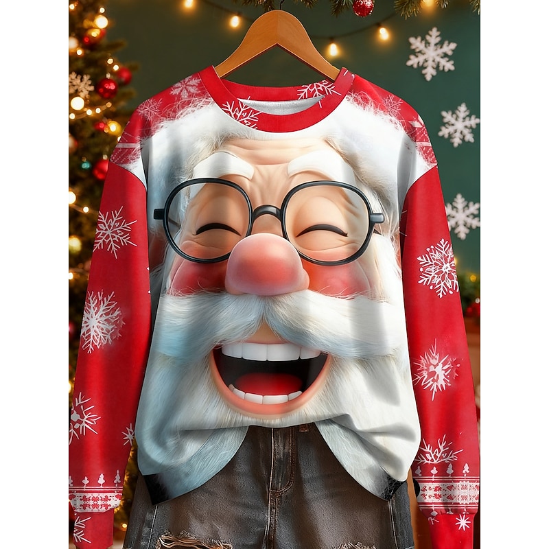 Christmas Women's Sweatshirts Graphic Santa Claus Vintage Casual Long Sleeve Crew Neck Regular Tops Street Dailywear Casual Print Black White Red Blue Fall Winter3