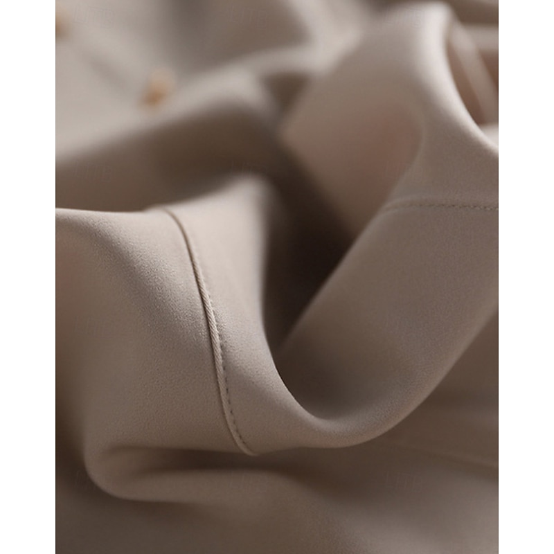 Women's Shirt Dressy Blouse Plain Active Stylish Long Sleeve Shirt Collar Regular Tops Holiday Going out Ruched Apricot Spring Fall4