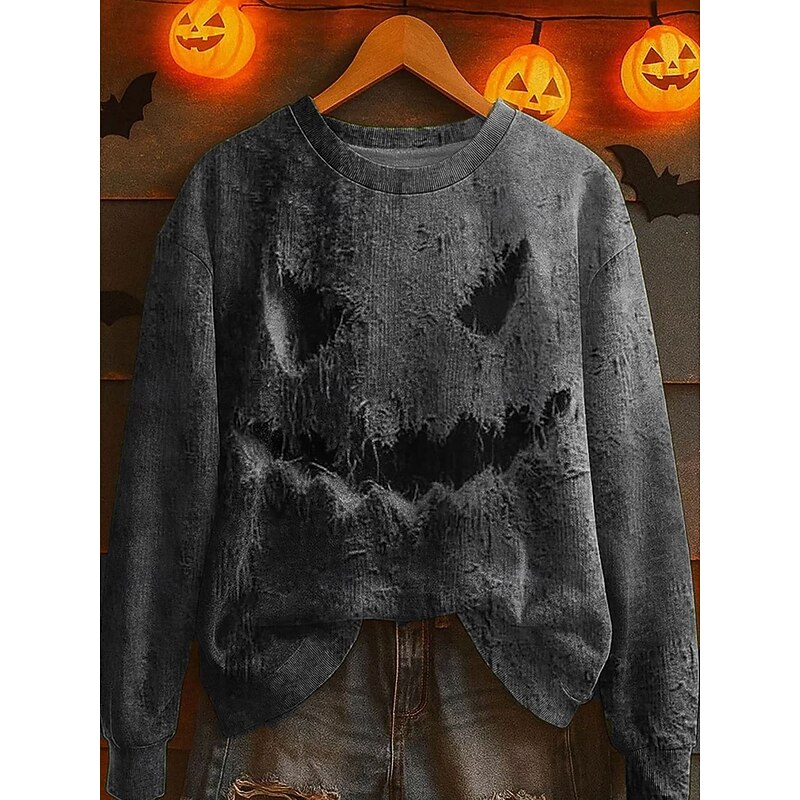 Halloween Women's Pullover Monster Graphic Casual Long Sleeve Crew Neck Regular Tops Street Dailywear Casual Print Purple Green Khaki Gray Fall Winter4