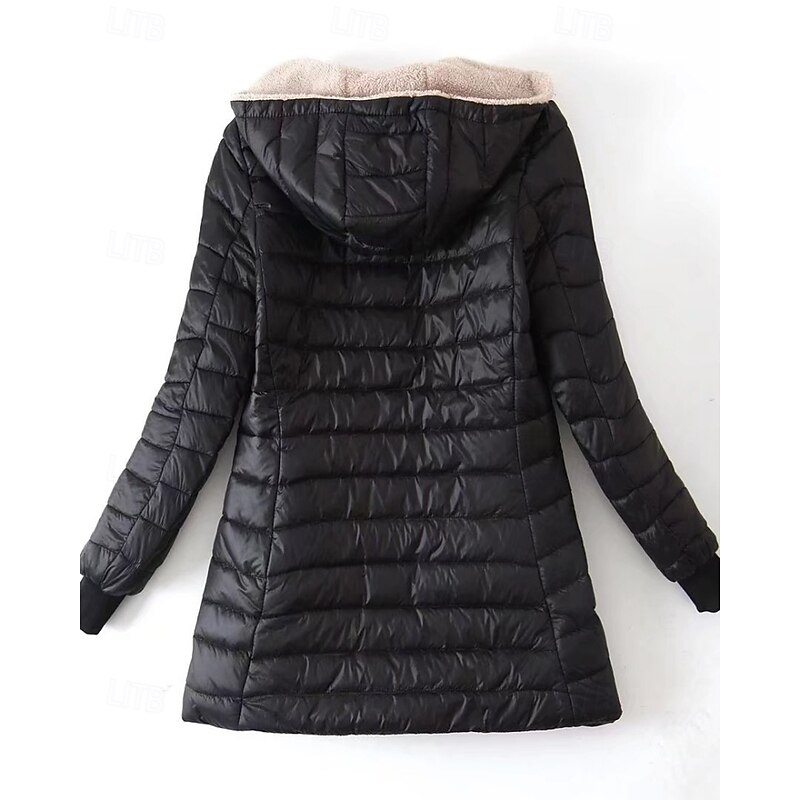 Women's Winter Coat Hoodie Jacket Warm Comfortable Zipper Pocket Casual Plain Vacation Daily Wear Going out Weekend Long Hooded Regular Fit Long Sleeve Outerwear Navy Black Wine Fall Winter2