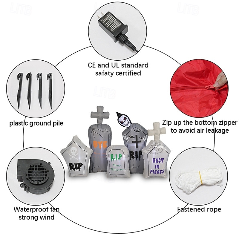 1 Pc 2.4M * 1.5M Halloween Ghost Tombstone Skeleton LED Inflatable Air Model Indoor and Outdoor Courtyard Garden Party Horror and Weird Atmosphere Decorative Light EU/US/UK/AU Plug3