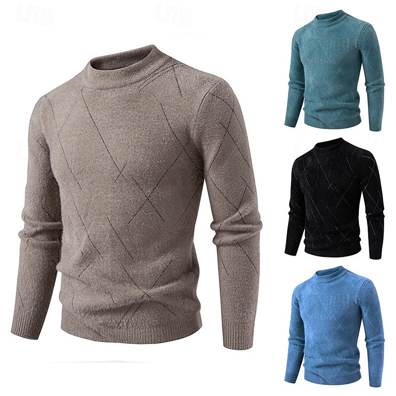 Men's Sweater Pullover Sweater Jumper Ribbed Knit Regular Tops Knitted Slim Fit Plain High Neck Knitwear Contemporary Casual Daily Wear Clothing Apparel Fall Black Blue M L XL