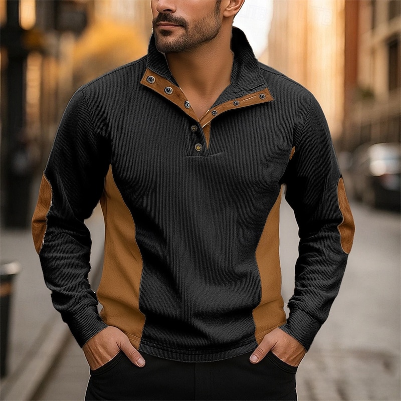 Men's Sweatshirt Apricot Black White Red Blue Standing Collar Color Block Patchwork Sports & Outdoor Daily Holiday Polyester Corduroy Streetwear Basic Casual Fall Winter Clothing Apparel Hoodies2