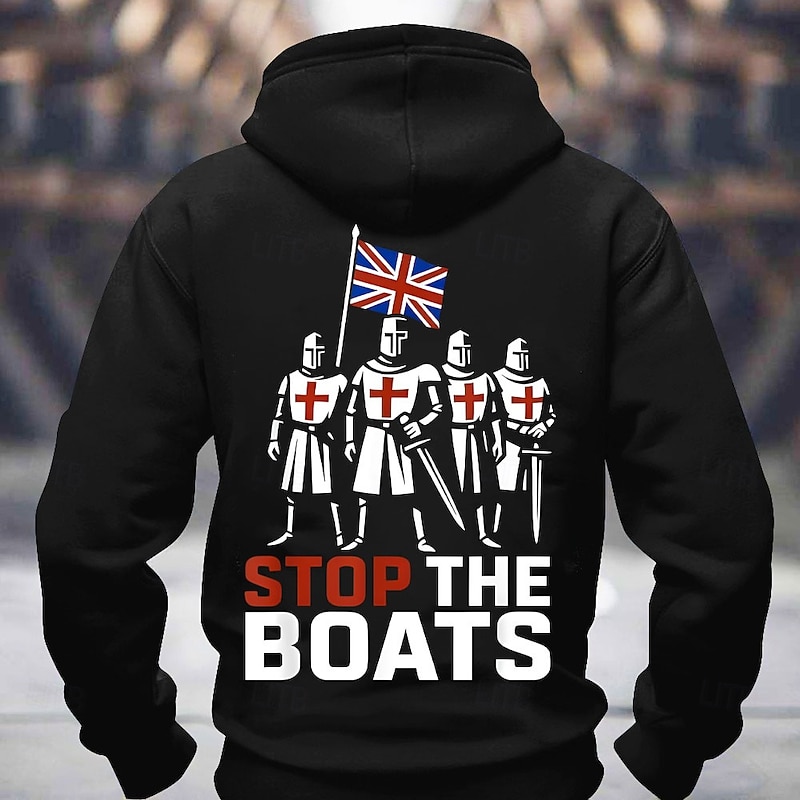Men's Flag Knights Templar UK Hoodie Sweatshirt Sports Fashion Crew Neck Outdoor Office Streetwear Black Blue Drawstring 3D Fall Winter Designer2